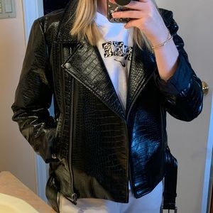 Croc Print Leather Biker Jacket Large